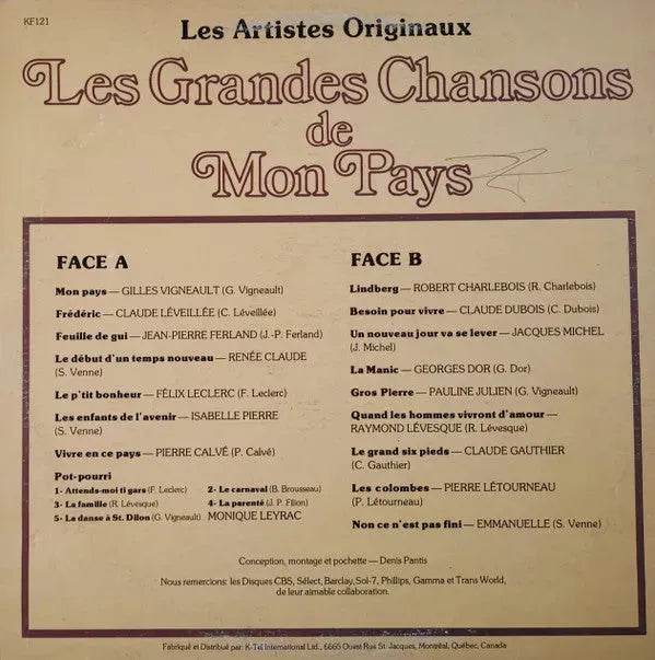 Various : Les Grandes Chansons De Mon Pays (LP, Comp)