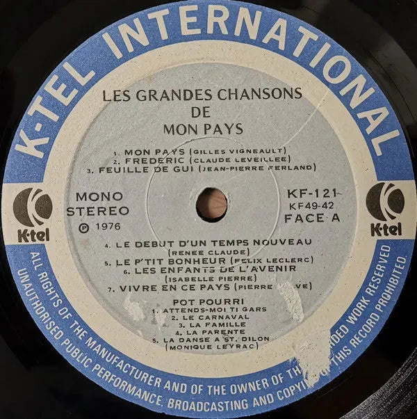 Various : Les Grandes Chansons De Mon Pays (LP, Comp)