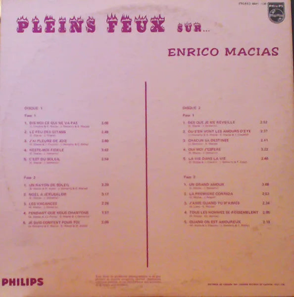 Enrico Macias : Plein Feux Sur... Encrico Macias (2xLP, Comp, Gat)