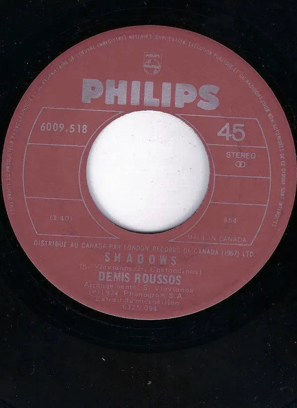 Demis Roussos : Lovely Lady Of Arcadia / Shadows (7", Single)