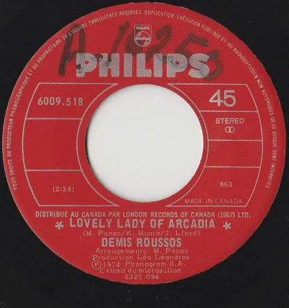 Demis Roussos : Lovely Lady Of Arcadia / Shadows (7", Single)