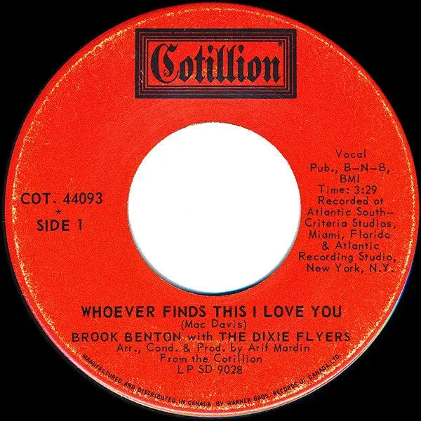 Brook Benton With The Dixie Flyers : Whoever Finds This I Love You / Let Me Fix It (7", Single)