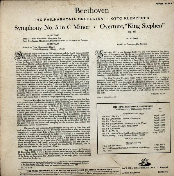 Ludwig van Beethoven / Otto Klemperer, Philharmonia Orchestra : Symphony No. 5 (LP)