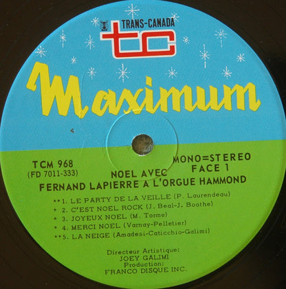 Fernand Lapierre : Noël Avec Fernand Lapierre À L'orgue Hammond (LP, Album)