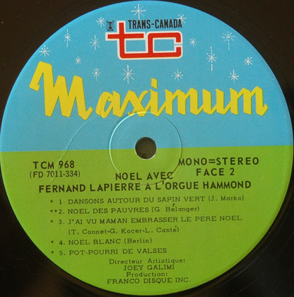 Fernand Lapierre : Noël Avec Fernand Lapierre À L'orgue Hammond (LP, Album)