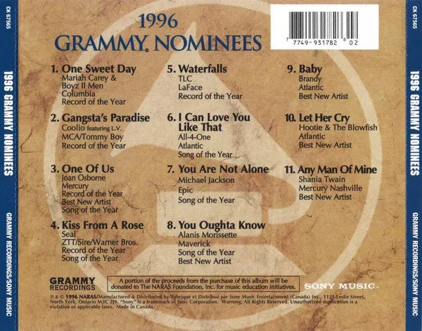 Various : 1996 Grammy Nominees (CD, Comp, Club)