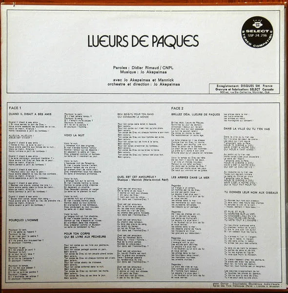 Didier Rimaud / Jo Akepsimas / Mannick : Lueurs De Paques (LP, Album)