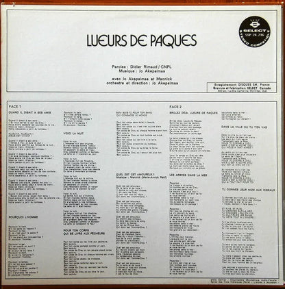 Didier Rimaud / Jo Akepsimas / Mannick : Lueurs De Paques (LP, Album)