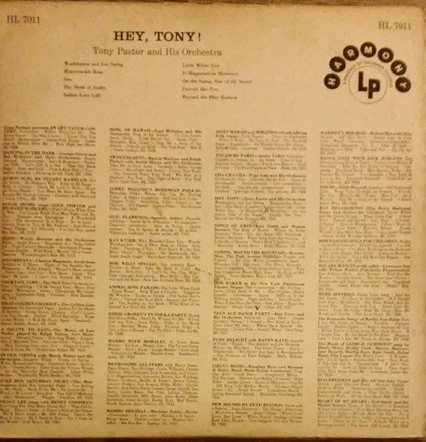 Tony Pastor And His Orchestra : Hey, Tony! (LP, Album)