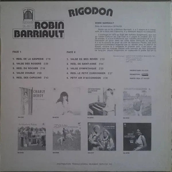 Robin Barriault : Rigodon (LP, Album, Ora)