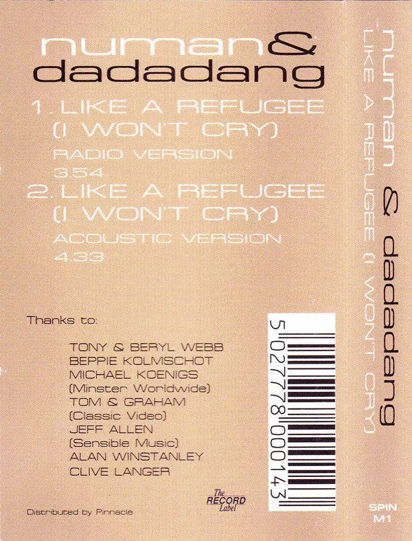 Gary Numan & Dadadang : Like A Refugee (I Won't Cry) (Cass, Single)