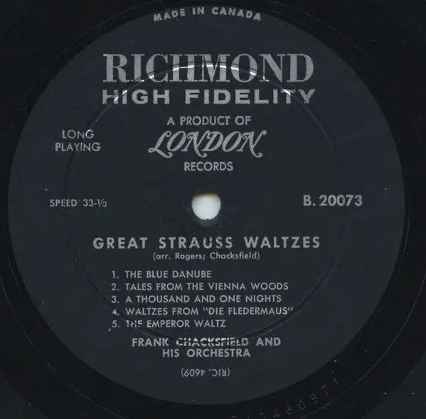 Frank Chacksfield & His Orchestra : Great Strauss Waltzes (LP, Album, Mono)