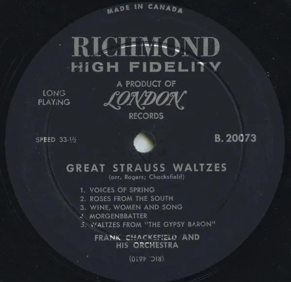 Frank Chacksfield & His Orchestra : Great Strauss Waltzes (LP, Album, Mono)