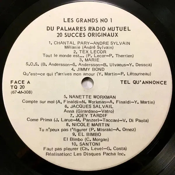 Various : Les Grands No.1 Du Palmares Radiomutuel : 20 Succès Originaux (LP, Comp)