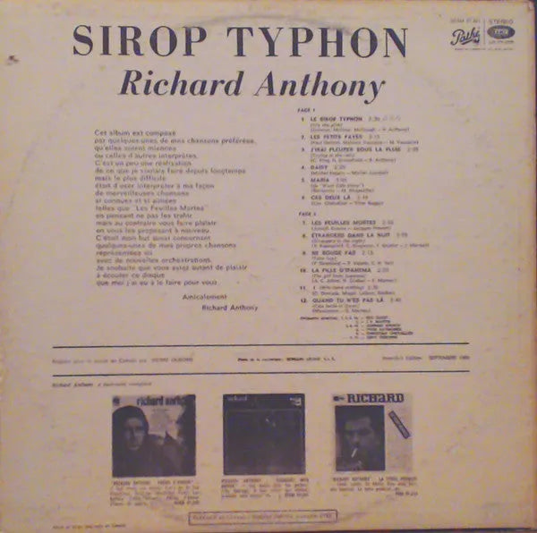 Richard Anthony (2) : Le Sirop Typhon (LP, Album)