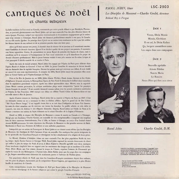 Raoul Jobin Avec Les Disciples De Massenet : Cantiques De Noël Et Chants Religieux (LP, Album)