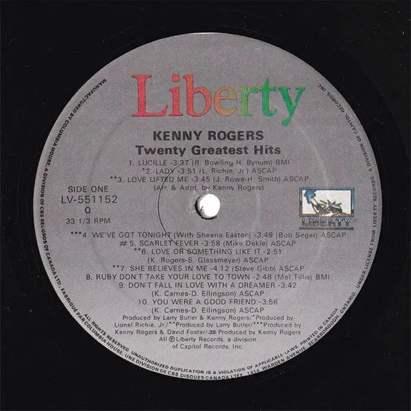 Kenny Rogers : Twenty Greatest Hits (LP, Comp, Club)