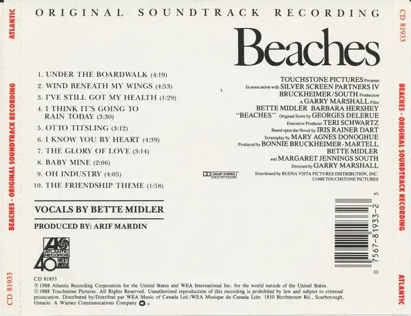 Bette Midler : Beaches (Original Soundtrack Recording) (CD, Album, RE)