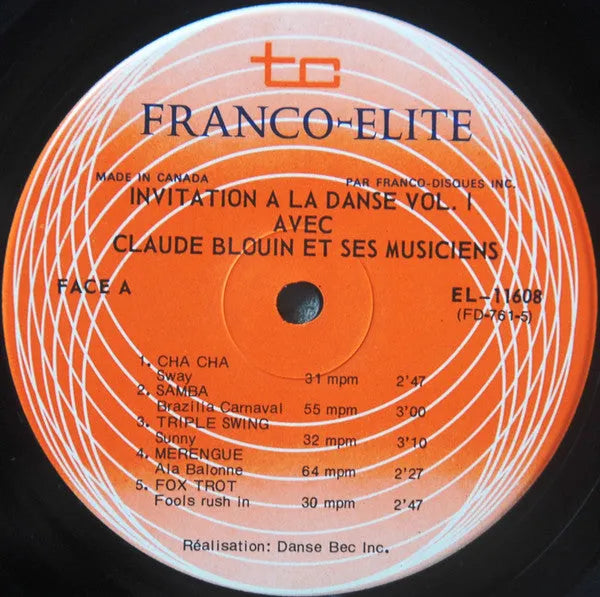 Claude Blouin : Invitation À La Danse, Volume 1 (LP, Album)