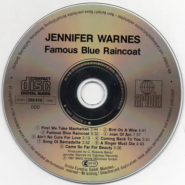 Jennifer Warnes : Famous Blue Raincoat (The Songs Of Leonard Cohen) (CD, Album, RE)