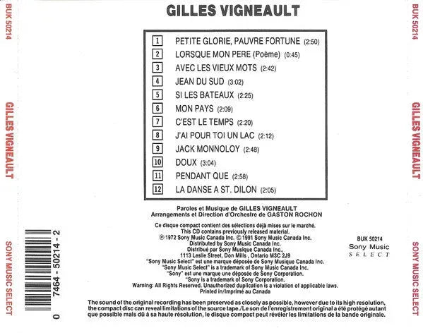 Gilles Vigneault : Gilles Vigneault (CD, Album, RE)