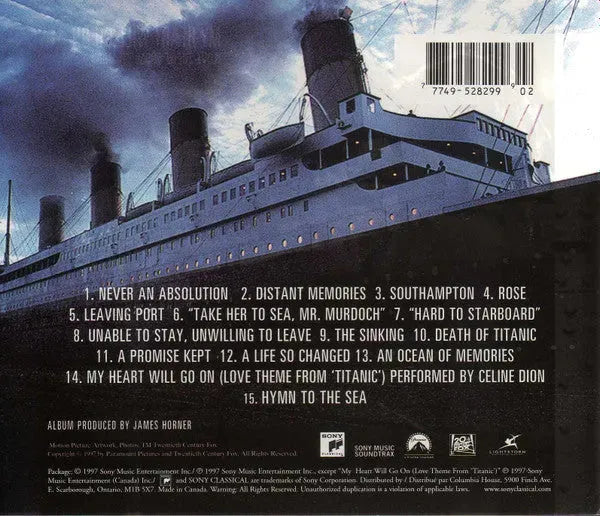 James Horner : Titanic (Music From The Motion Picture) (CD, Album, Club)