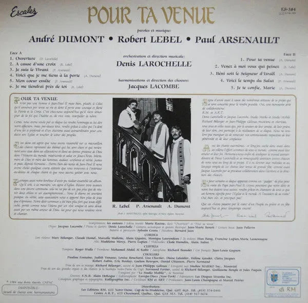 André Dumont - Robert Lebel - Paul Arsenault : Pour Ta Venue (LP, Album)