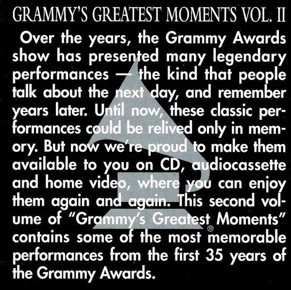 Various : Grammy's Greatest Moments Volume II (CD, Comp, Club)