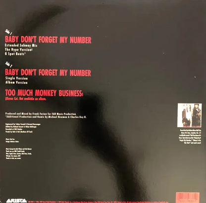 Milli Vanilli : Baby Don't Forget My Number (12", Single)