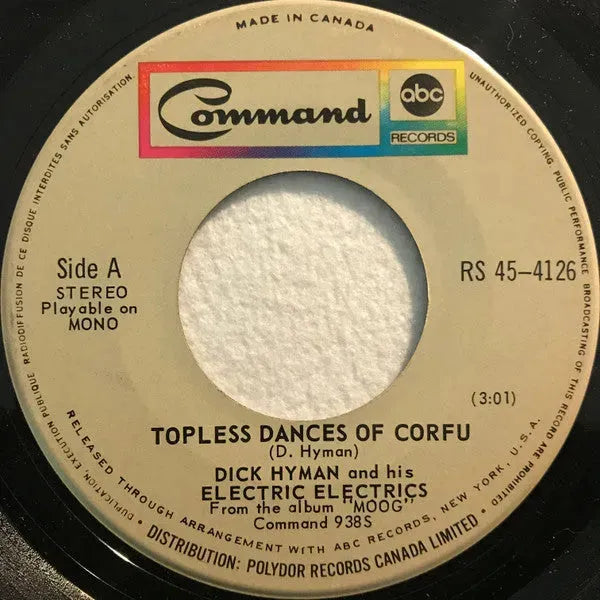 Dick Hyman And His Electric Eclectics : Topless Dancers Of Corfu / The Minotaur (7", Single, Pla)