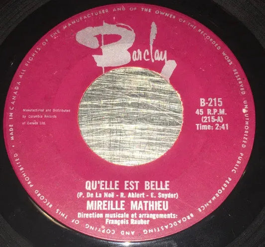 Mireille Mathieu : Qu'Elle Est Belle (7", Single)