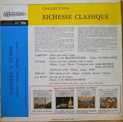 Antonio Vivaldi, Tomaso Albinoni, Wolfgang Amadeus Mozart, Johann Sebastian Bach - Collegium Musicum De Paris - Concert A Venise (LP, Mono, RE) - 75music