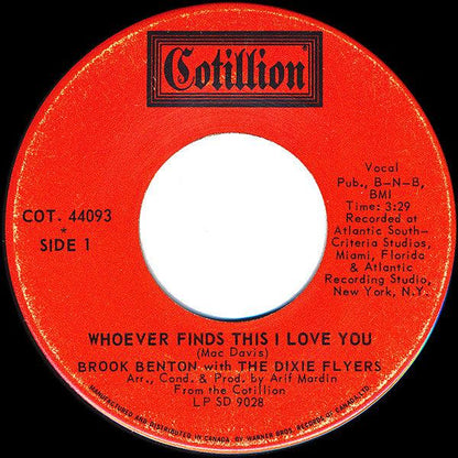 Brook Benton With The Dixie Flyers - Whoever Finds This I Love You / Let Me Fix It (7", Single) - 75music
