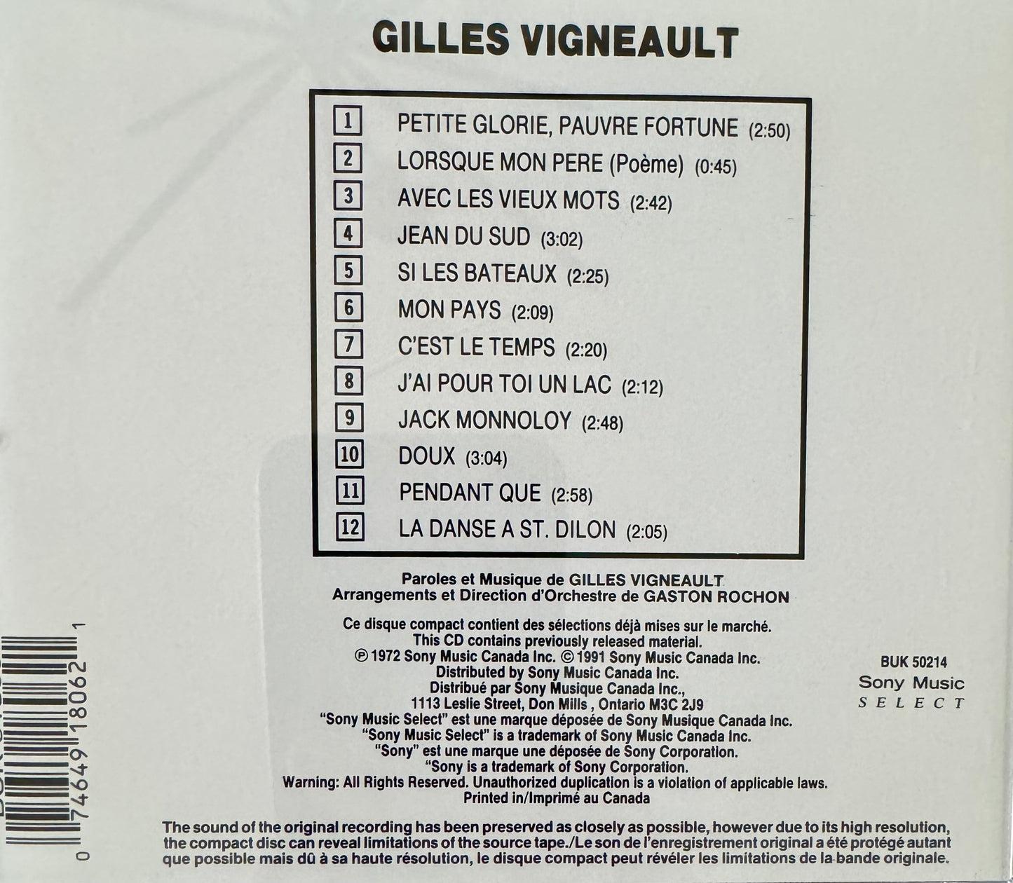 Gilles Vigneault - Super Hits - 75music - Canada's Online Record Store