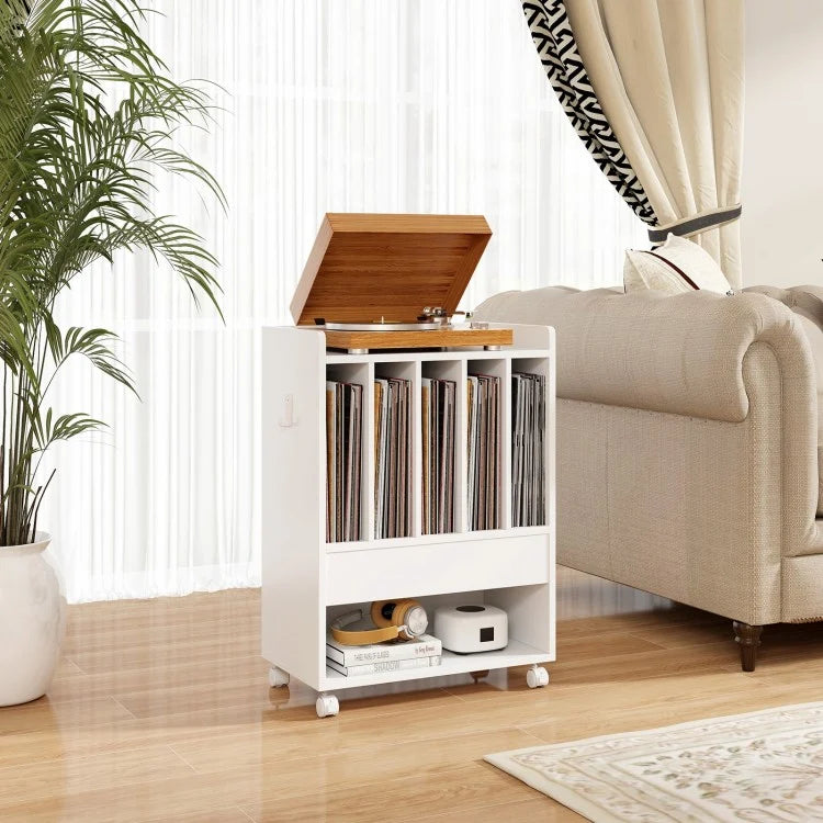 Record Rolling Turntable Player Stand with Drawer