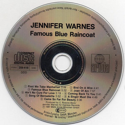 Jennifer Warnes - Famous Blue Raincoat (The Songs Of Leonard Cohen) (CD, Album, RE) - 75music