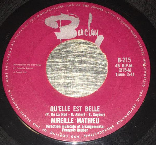 Mireille Mathieu - Qu'Elle Est Belle (7", Single) - 75music